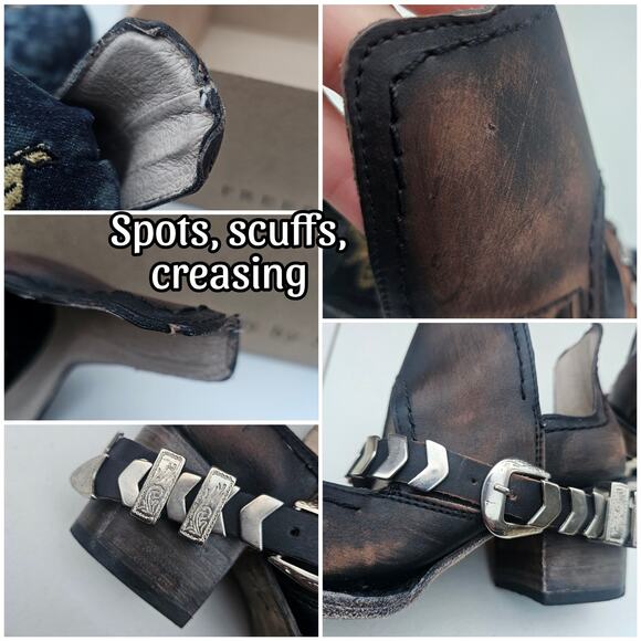 Distressed Ankle Bootie FreeBird Steven Blade Size 8 Black Brown Leather Buckle - Picture 8 of 16